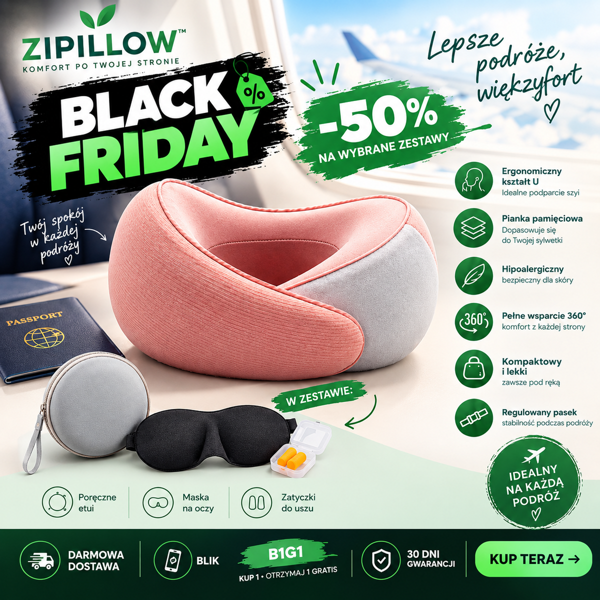 Poduszka ZIPILLOW - Sen premium z  pianki memory